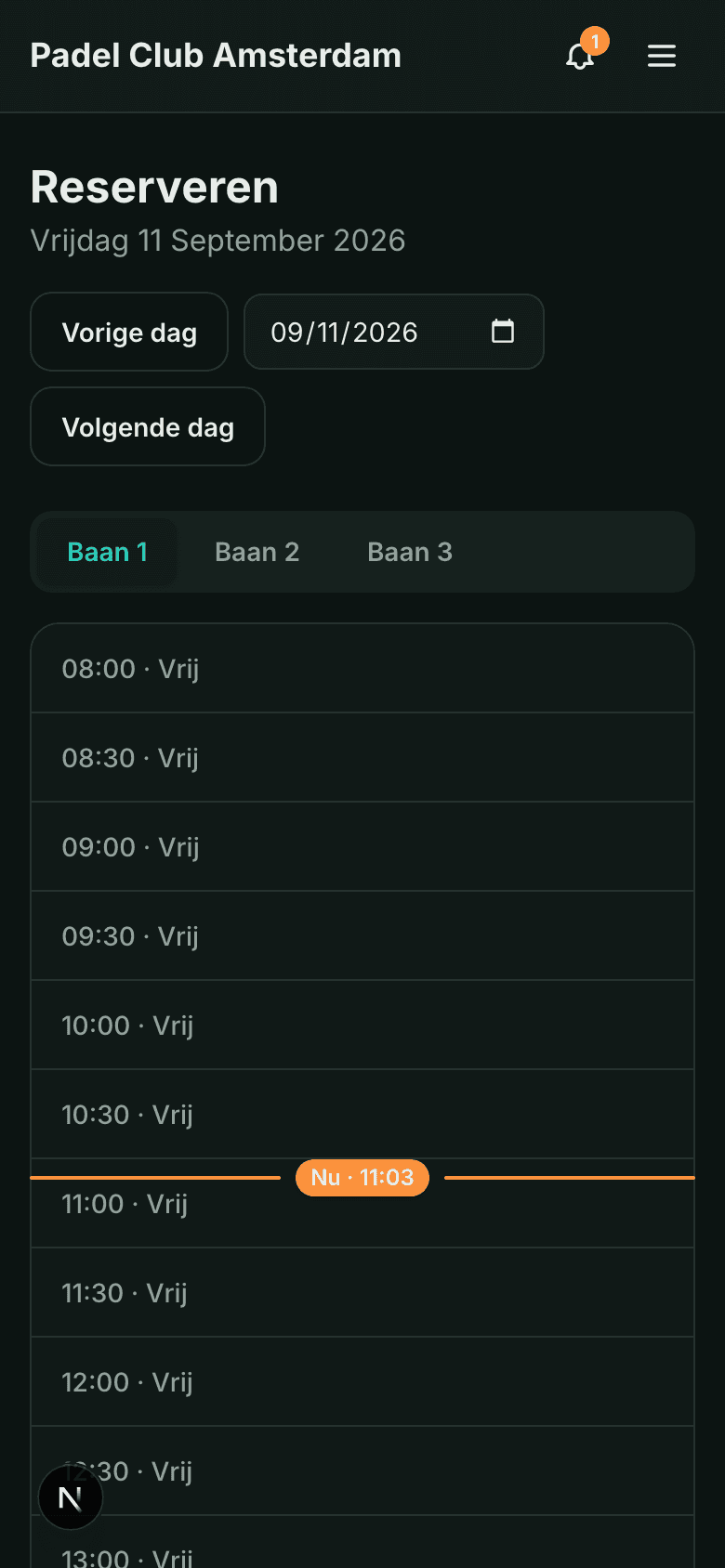 Courty booking grid on a mobile phone